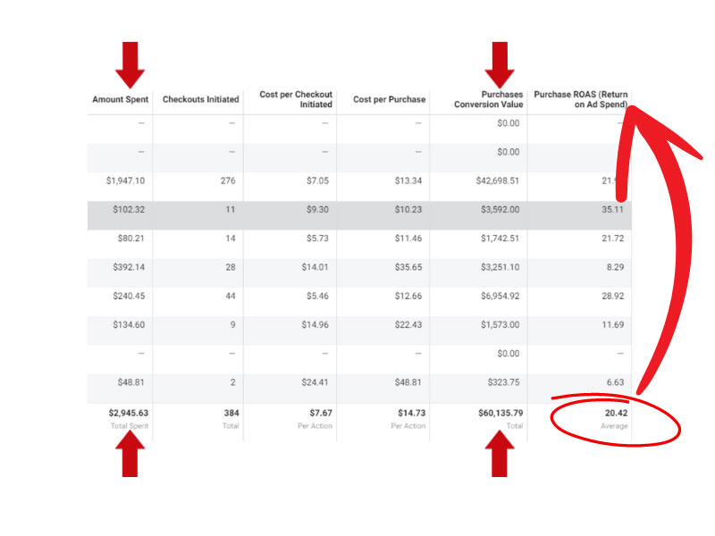 Image of a case study where the return on ad spend for retargeting ads 20X