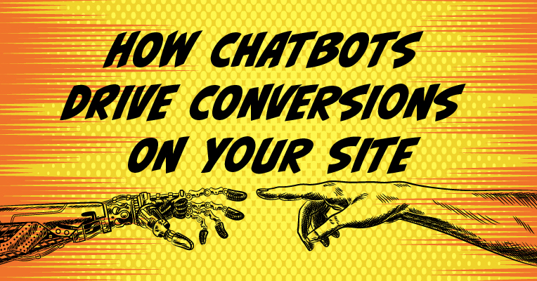 Chatbot blog featured image of robot hand reaching out with its index finger to a human hand.