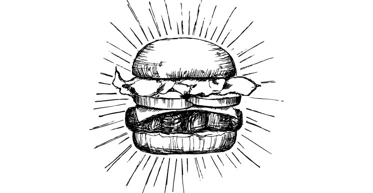 black and white vector lineart of a hamburger.