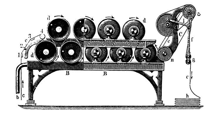 Vintage line art drawing of a printing press.