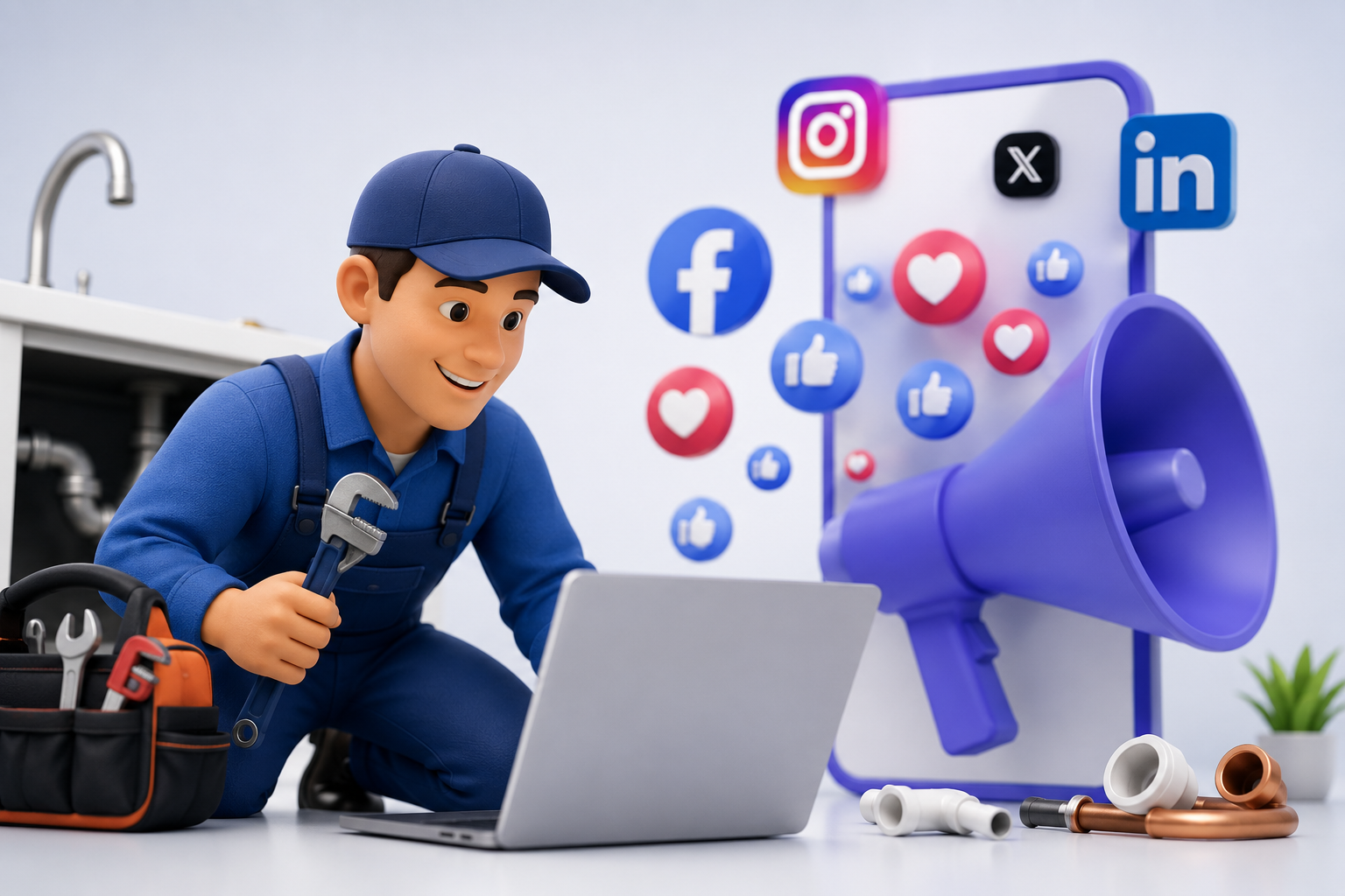Plumber working with digital marketing automation tools